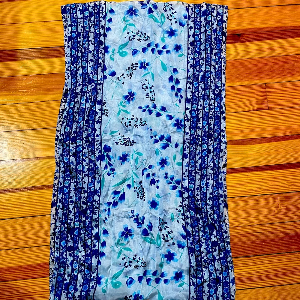 Floral Blue and White Lightweight Scarf - 68” x 20”